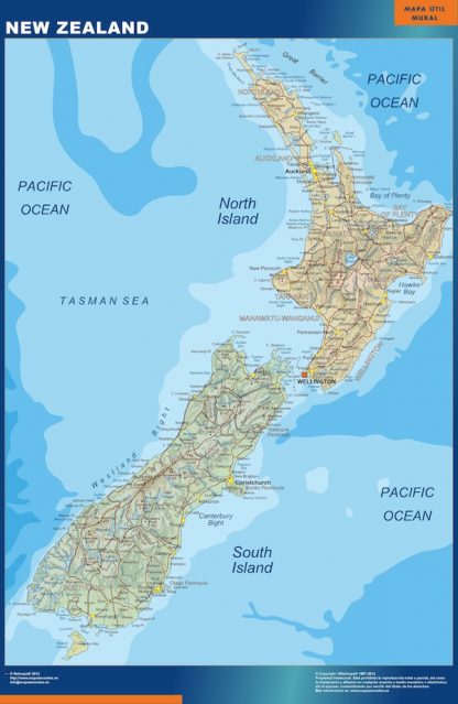 wall map new zealand