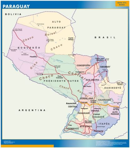 wall map paraguay